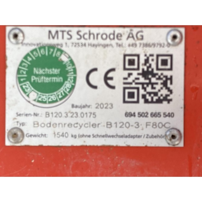 MTS-Bodenrecycler B120-3 F80C / SN.  B120.3.23.0175 inkl. OQ70/55